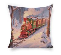 ERSTSNCK Christmas Train Pillow Covers 18"x18" Linen Throw Pillow Covers - Double Sided Decorative Square Cushion Cases for Sofa, Bed, Chair (No Insert Included)