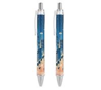 ERSTSNCK City Night Black Ballpoint Pens Fine Point (0.5mm) Black Ink Pen Retractable Ball Point Pens with Comfortable Full Grip for Journaling, And Office Writing Ideal 2 PCS