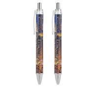 ERSTSNCK City Night View Black Ballpoint Pens Fine Point (0.5mm) Black Ink Pen Retractable Ball Point Pens with Comfortable Full Grip for Journaling, And Office Writing Ideal 2 PCS