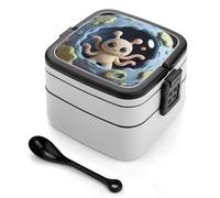 ERSTSNCK Clay Alien Bento Box 1000ml Leak Proof Lunch Container with Removable Dividers & Spoon - BPA-Free PP Stackable Lunch Box for Work, Office, Picnic, Travel, Dining Out