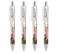 ERSTSNCK Clear Pond Lotus Rhythms Black Ballpoint Pens Fine Point (0.5mm) Black Ink Pen Retractable Ball Point Pens with Comfortable Full Grip for Journaling, And Office Writing Ideal 4 PCS