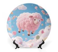 ERSTSNCK Cloud - Candy Sheep Ceramic Decorative Plate 6inch Bone China Wall Hanging Ornament Plates Bohemian Style Dinner Plate with Stand Cabinet Display Plates for Home Art Decor