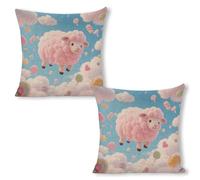 ERSTSNCK Cloud - Candy Sheep Pillow Covers 18"x18"（2pcs） Linen Throw Pillow Covers - Double Sided Decorative Square Cushion Cases for Sofa, Bed, Chair (No Insert Included)