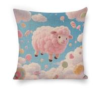 ERSTSNCK Cloud - Candy Sheep Pillow Covers 18"x18" Linen Throw Pillow Covers - Double Sided Decorative Square Cushion Cases for Sofa, Bed, Chair (No Insert Included)