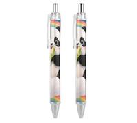 ERSTSNCK Cloud Rainbow Panda Black Ballpoint Pens Fine Point (0.5mm) Black Ink Pen Retractable Ball Point Pens with Comfortable Full Grip for Journaling, And Office Writing Ideal 2 PCS