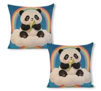 ERSTSNCK Cloud Rainbow Panda Pillow Covers 18"x18"（2pcs） Linen Throw Pillow Covers - Double Sided Decorative Square Cushion Cases for Sofa, Bed, Chair (No Insert Included)
