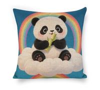 ERSTSNCK Cloud Rainbow Panda Pillow Covers 18"x18" Linen Throw Pillow Covers - Double Sided Decorative Square Cushion Cases for Sofa, Bed, Chair (No Insert Included)