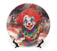 ERSTSNCK Clown Circus Show Ceramic Plate 6inch Decorative Bone China Wall Hanging Ornament Plates Bohemian Style Dinner Plate with Display Stand Cabinet Display Plates for Home Art Decor
