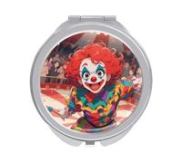 ERSTSNCK Clown Circus Show Compact Mirror for Purse, Double-Sided 1x/2x Magnifying Metal Pocket Makeup Mirrors, Folding Mini Vanity Mirror, Handheld Round Travel Cosmetic Mirrors for Women