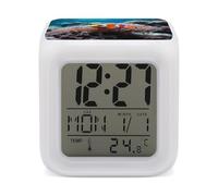 ERSTSNCK Clown Fish Night Light Alarm Clock LED Display Alarms for Bedroom Smart Digital Alarm Clock Wtih 7 Colorful Ambient Lights Sleep Timer for Heavy Sleepers Simple Operation