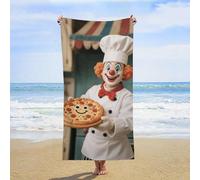ERSTSNCK Clown Holding Pizza Beach Towel Oversized 31" X 63" Absorbent Towels Quick Dry Pool Towel Lightweight Bath Towels Sandproof Beach Blanket for Gym Swimming Sports Travel Gifts