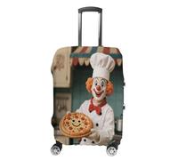 ERSTSNCK Clown Holding Pizza Luggage Suitcase Covers Elastic Washable Cute Luggage Protector Travel Suitcase Protective Cover For Adult (Fit 19-32 Inch Luggages), white, M, Clown Holding Pizza