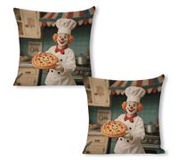 ERSTSNCK Clown Holding Pizza Pillow Covers 18"x18"（2pcs） Linen Throw Pillow Covers - Double Sided Decorative Square Cushion Cases for Sofa, Bed, Chair (No Insert Included)