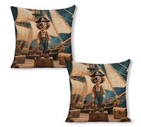 ERSTSNCK Clown on The Treasure Chest Pillow Covers 18"x18"（2pcs） Linen Throw Pillow Covers - Double Sided Decorative Square Cushion Cases for Sofa, Bed, Chair (No Insert Included)