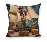 ERSTSNCK Clown on The Treasure Chest Pillow Covers 18"x18" Linen Throw Pillow Covers - Double Sided Decorative Square Cushion Cases for Sofa, Bed, Chair (No Insert Included)