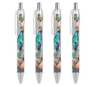 ERSTSNCK Color Butterfly Background Black Ballpoint Pens Fine Point (0.5mm) Black Ink Pen Retractable Ball Point Pens with Comfortable Full Grip for Journaling, And Office Writing Ideal 4 PCS