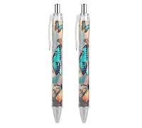 ERSTSNCK Color Butterfly Background Black Ballpoint Pens Fine Point (0.5mm) Black Ink Pen Retractable Ball Point Pens with Comfortable Full Grip for Journaling, And Office Writing Ideal 2 PCS