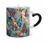 ERSTSNCK Color Butterfly Background Color Changing Mug Heat Changing Coffee Mugs Funny Magic Cup Heat Sensitive Travel Mug Novelty Coffee Cups Personalized Customized Gift Idea for Men & Women 11 Oz