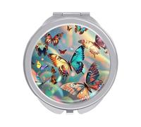 ERSTSNCK Color Butterfly Background Compact Mirror for Purse, Double-Sided 1x/2x Magnifying Metal Pocket Makeup Mirrors, Folding Mini Vanity Mirror, Handheld Round Travel Cosmetic Mirrors for Women
