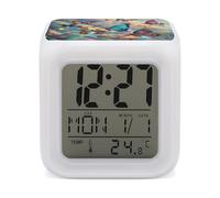 ERSTSNCK Color Butterfly Background Night Light Alarm Clock LED Display Alarms for Bedroom Smart Digital Alarm Clock Wtih 7 Colorful Ambient Lights Sleep Timer for Heavy Sleepers Simple Operation