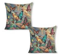 ERSTSNCK Color Butterfly Background Pillow Covers 18"x18"（2pcs） Linen Throw Pillow Covers - Double Sided Decorative Square Cushion Cases for Sofa, Bed, Chair (No Insert Included)