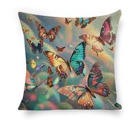 ERSTSNCK Color Butterfly Background Pillow Covers 18"x18" Linen Throw Pillow Covers - Double Sided Decorative Square Cushion Cases for Sofa, Bed, Chair (No Insert Included)