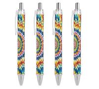 ERSTSNCK Color Tie Dye Black Ballpoint Pens Fine Point (0.5mm) Black Ink Pen Retractable Ball Point Pens with Comfortable Full Grip for Journaling, And Office Writing Ideal 4 PCS