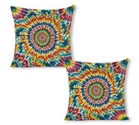 ERSTSNCK Color Tie Dye Pillow Covers 18"x18"（2pcs） Linen Throw Pillow Covers - Double Sided Decorative Square Cushion Cases for Sofa, Bed, Chair (No Insert Included)