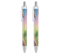 ERSTSNCK Colorful Artistic Giraffe Black Ballpoint Pens Fine Point (0.5mm) Black Ink Pen Retractable Ball Point Pens with Comfortable Full Grip for Journaling, And Office Writing Ideal 2 PCS