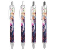 ERSTSNCK Colorful Bear Painting Black Ballpoint Pens Fine Point (0.5mm) Black Ink Pen Retractable Ball Point Pens with Comfortable Full Grip for Journaling, And Office Writing Ideal 4 PCS
