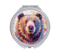 ERSTSNCK Colorful Bear Painting Compact Mirror for Purse, Double-Sided 1x/2x Magnifying Metal Pocket Makeup Mirrors, Folding Mini Vanity Mirror, Handheld Round Travel Cosmetic Mirrors for Women