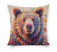 ERSTSNCK Colorful Bear Painting Pillow Covers 18"x18" Linen Throw Pillow Covers - Double Sided Decorative Square Cushion Cases for Sofa, Bed, Chair (No Insert Included)