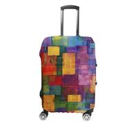 ERSTSNCK Colorful Blocky Squares Luggage Suitcase Covers Elastic Washable Cute Luggage Protector Travel Suitcase Protective Cover For Adult (Fit 19-32 Inch Luggages) X-Large, white, L, Colorful Blocky