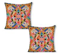 ERSTSNCK Colorful Boho Floral Pillow Covers 18"x18"（2pcs） Linen Throw Pillow Covers - Double Sided Decorative Square Cushion Cases for Sofa, Bed, Chair (No Insert Included)