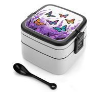 ERSTSNCK Colorful Butterflies Bento Box 1000ml Leak Proof Lunch Container with Removable Dividers & Spoon - BPA-Free PP Stackable Lunch Box for Work, Office, Picnic, Travel, Dining Out