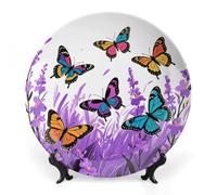 ERSTSNCK Colorful Butterflies Ceramic Decorative Plate 6inch Bone China Wall Hanging Ornament Plates Bohemian Style Dinner Plate with Stand Cabinet Display Plates for Home Art Decor