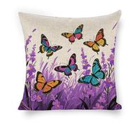 ERSTSNCK Colorful Butterflies Pillow Covers 18"x18" Linen Throw Pillow Covers - Double Sided Decorative Square Cushion Cases for Sofa, Bed, Chair (No Insert Included)