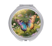 ERSTSNCK Colorful Butterfly Compact Mirror for Purse, Double-Sided 1x/2x Magnifying Metal Pocket Makeup Mirrors, Folding Mini Vanity Mirror, Handheld Round Travel Cosmetic Mirrors for Women