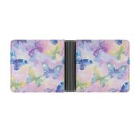 ERSTSNCK Colorful Butterfly Pattern Wallet for Men Bifold Rfid Blocking Slim Money Clip Front Pocket Wallet Card Holder