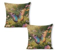 ERSTSNCK Colorful Butterfly Pillow Covers 18"x18"（2pcs） Linen Throw Pillow Covers - Double Sided Decorative Square Cushion Cases for Sofa, Bed, Chair (No Insert Included)