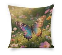 ERSTSNCK Colorful Butterfly Pillow Covers 18"x18" Linen Throw Pillow Covers - Double Sided Decorative Square Cushion Cases for Sofa, Bed, Chair (No Insert Included)