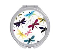 ERSTSNCK Colorful Dragonfly Compact Mirror for Purse, Double-Sided 1x/2x Magnifying Metal Pocket Makeup Mirrors, Folding Mini Vanity Mirror, Handheld Round Travel Cosmetic Mirrors for Women