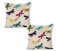 ERSTSNCK Colorful Dragonfly Pillow Covers 18"x18"（2pcs） Linen Throw Pillow Covers - Double Sided Decorative Square Cushion Cases for Sofa, Bed, Chair (No Insert Included)