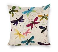 ERSTSNCK Colorful Dragonfly Pillow Covers 18"x18" Linen Throw Pillow Covers - Double Sided Decorative Square Cushion Cases for Sofa, Bed, Chair (No Insert Included)