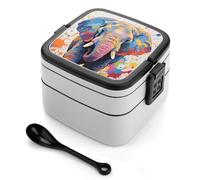 ERSTSNCK Colorful Elephant Painting Bento Box 1000ml Leak Proof Lunch Container with Removable Dividers & Spoon - BPA-Free PP Stackable Lunch Box for Work, Office, Picnic, Travel, Dining Out