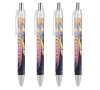 ERSTSNCK Colorful Elephant Painting Black Ballpoint Pens Fine Point (0.5mm) Black Ink Pen Retractable Ball Point Pens with Comfortable Full Grip for Journaling, And Office Writing Ideal 4 PCS