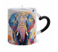 ERSTSNCK Colorful Elephant Painting Color Changing Mug Heat Changing Coffee Mugs Funny Magic Cup Heat Sensitive Travel Mug Novelty Coffee Cups Personalized Customized Gift Idea for Men & Women 11 Oz