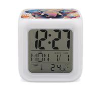 ERSTSNCK Colorful Elephant Painting Night Light Alarm Clock LED Display Alarms for Bedroom Smart Digital Alarm Clock Wtih 7 Colorful Ambient Lights Sleep Timer for Heavy Sleepers Simple Operation
