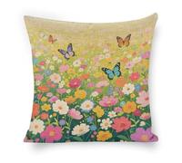 ERSTSNCK Colorful Flower Sea World Pillow Covers 18"x18" Linen Throw Pillow Covers - Double Sided Decorative Square Cushion Cases for Sofa, Bed, Chair (No Insert Included)