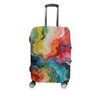 ERSTSNCK Colorful Fluid Arts Luggage Suitcase Covers Elastic Washable Cute Luggage Protector Travel Suitcase Protective Cover For Adult (Fit 19-32 Inch Luggages) X-Large, white, L, Colorful Fluid Arts